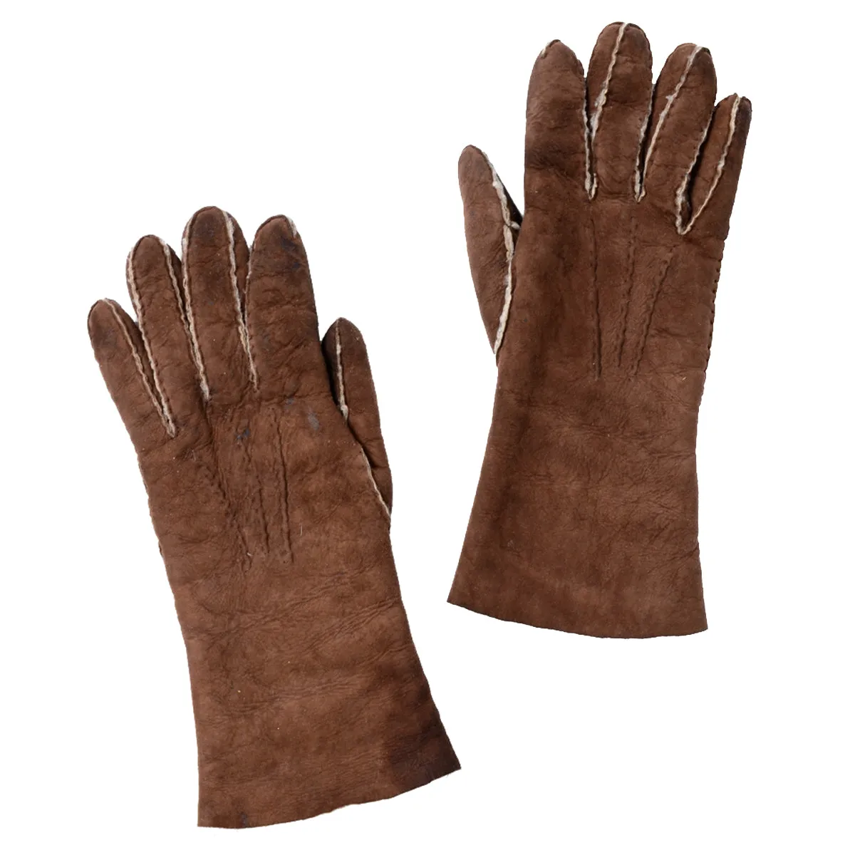 1970s Harrods Shearling Brown Leather Gloves 7.5