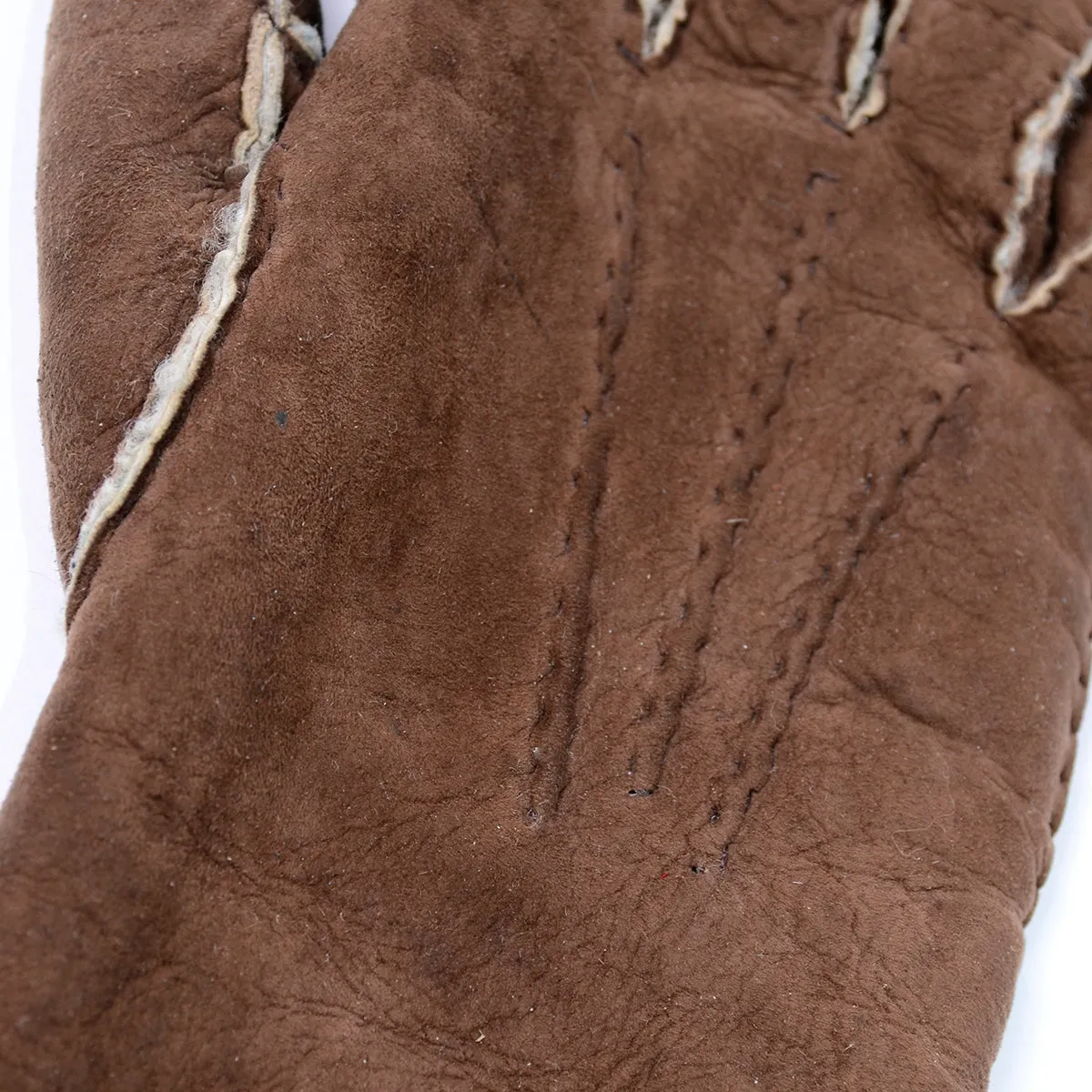 1970s Harrods Shearling Brown Leather Gloves 7.5