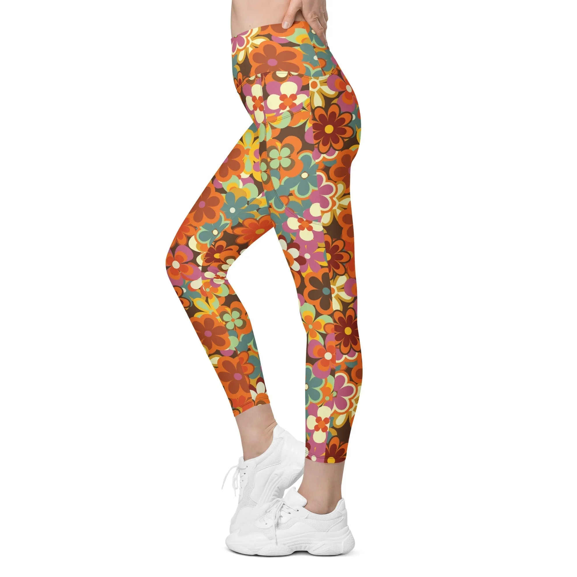 70s Flower Pattern Leggings With Pockets