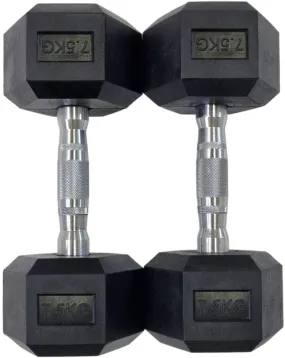 7.5KG PAIR HEAVY WEIGHT HEXAGONAL HEX DUMBELL SET WITH METAL HANDLES