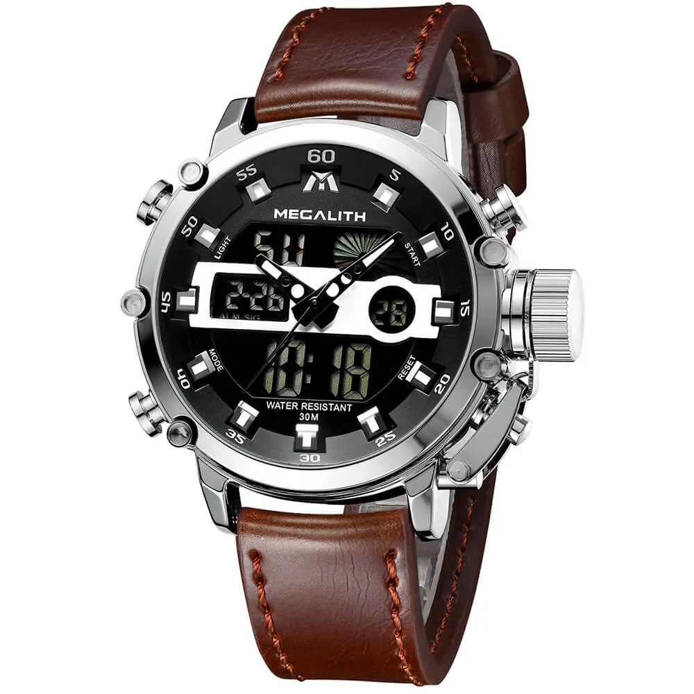 8051M |  Analog Digital Men Watch | Leather Band