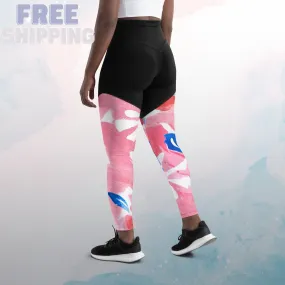 Abstract Patriotic Floral Pattern on High Impact Sports Leggings for Ladies Gift