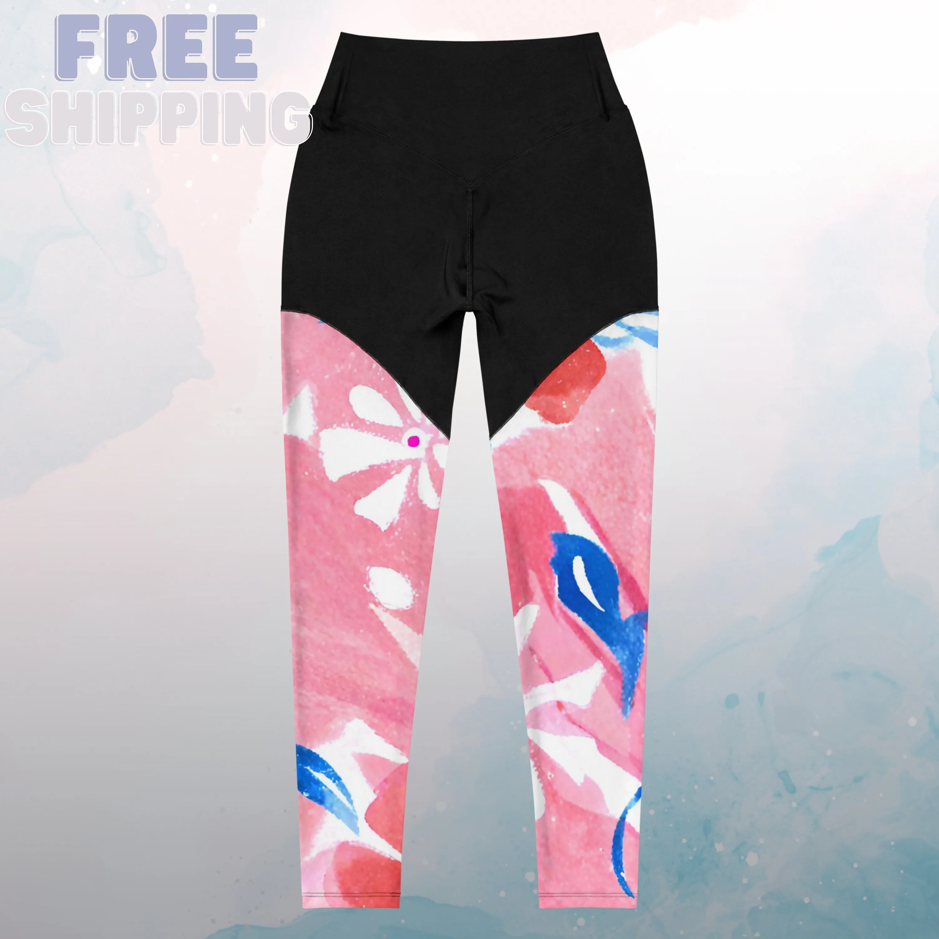 Abstract Patriotic Floral Pattern on High Impact Sports Leggings for Ladies Gift