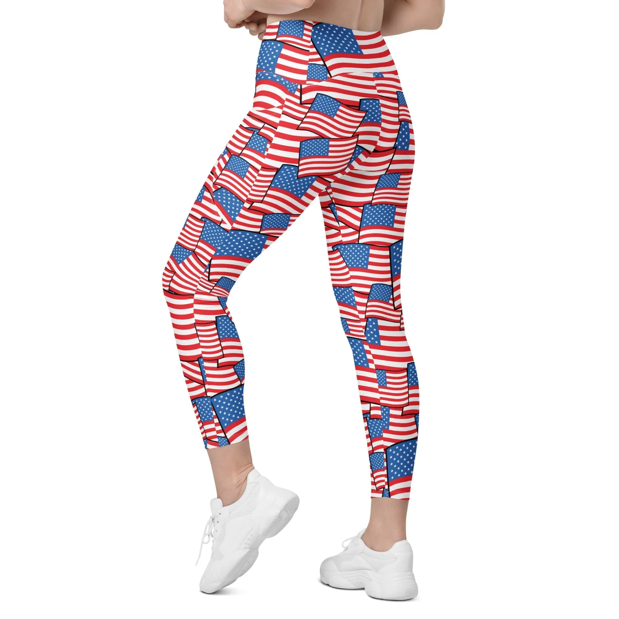 American Flag Pattern Leggings With Pockets