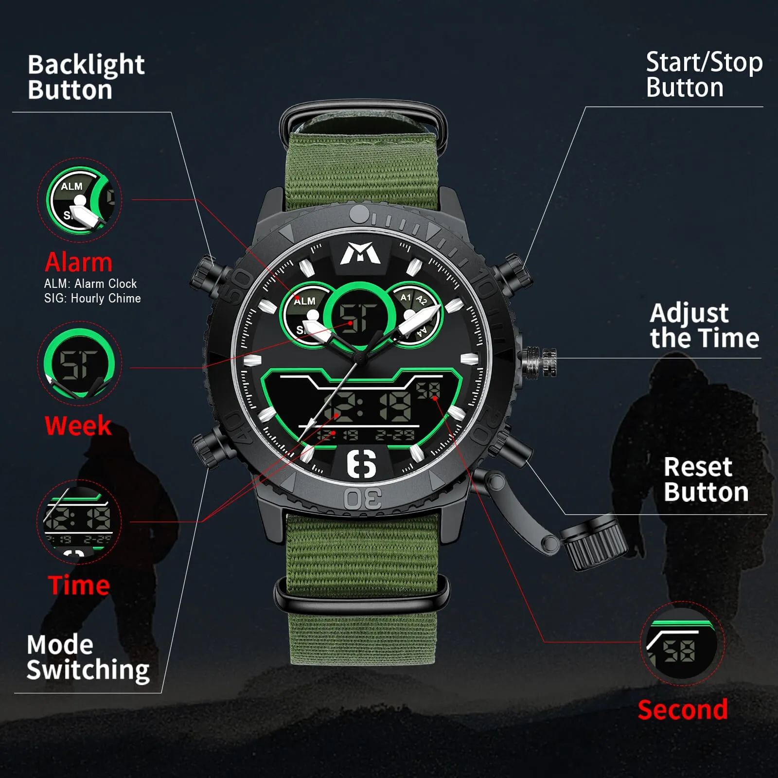 Analog Digital Watch | Nylon Band | 8269M