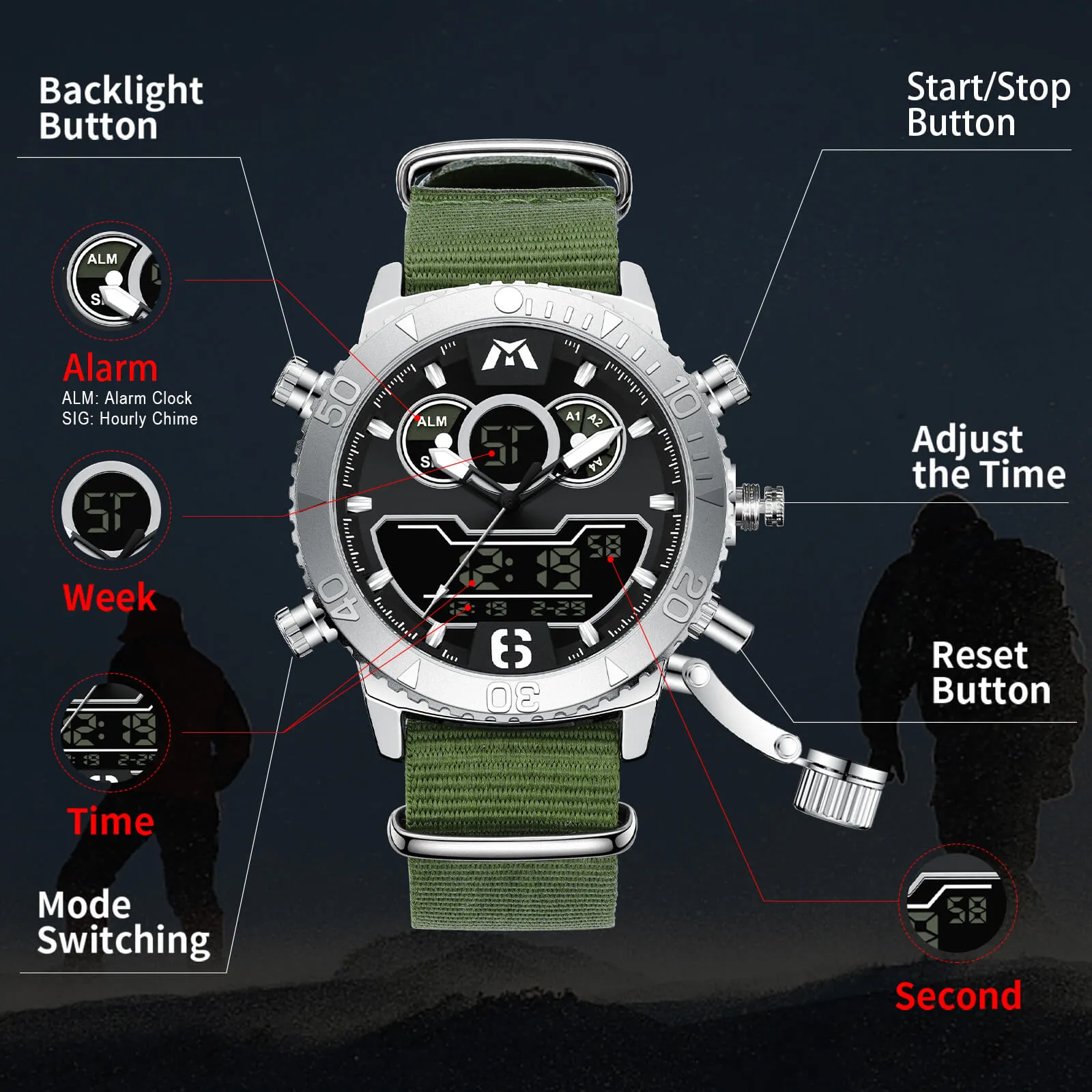 Analog Digital Watch | Nylon Band | 8269M