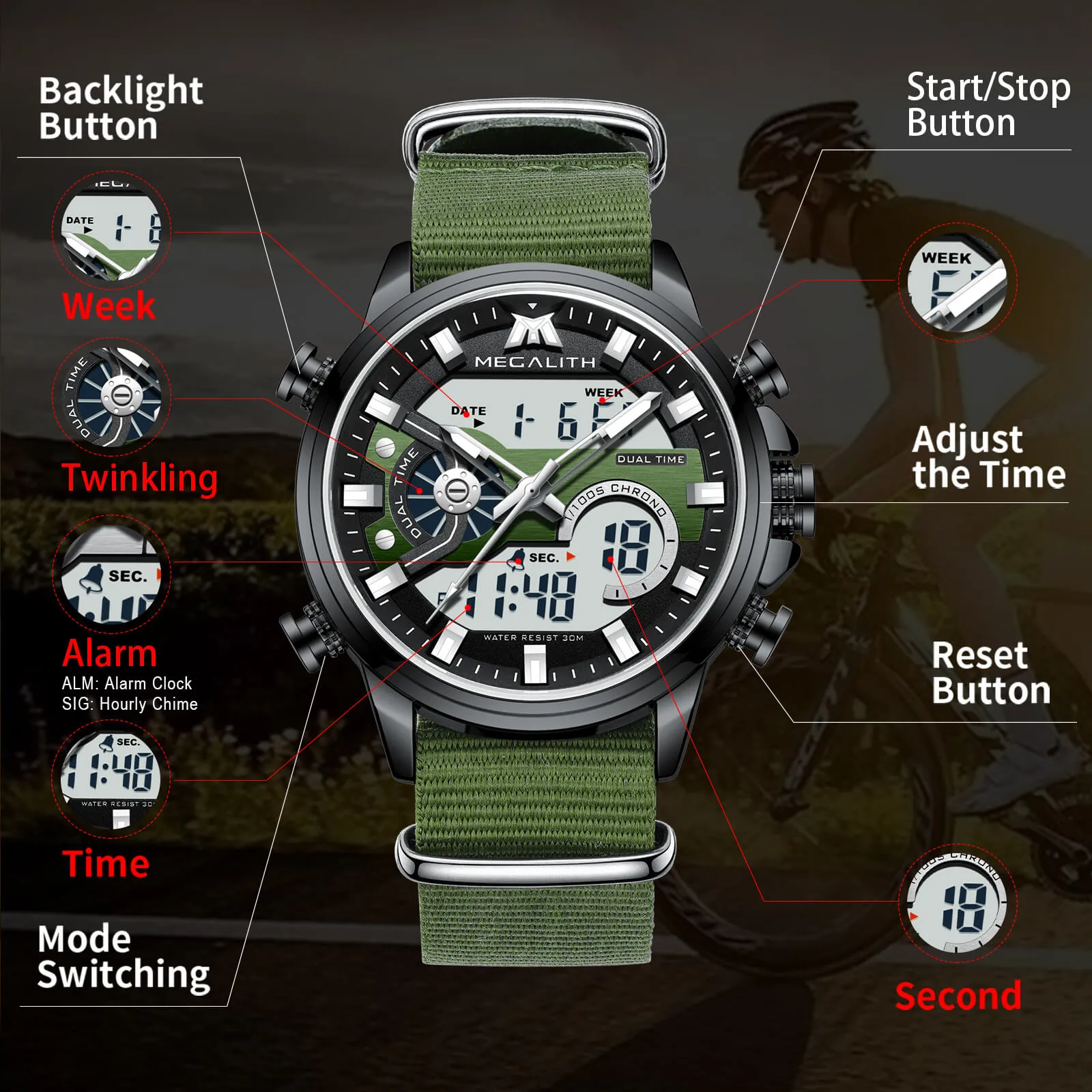 Analog Digital Watch | Nylon Band | 8276M