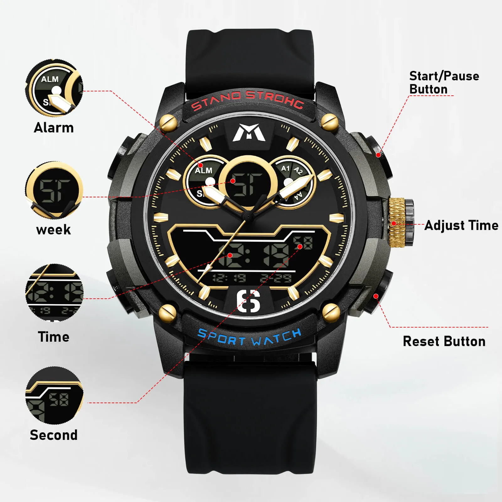 Analog Digital Watch | Rubber Band | 8268M