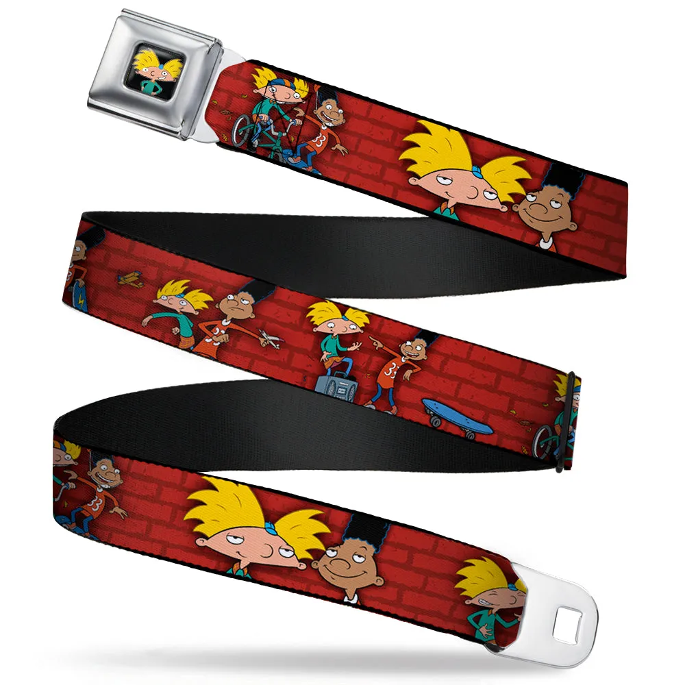 Arnold Pose Full Color Black Seatbelt Belt - Arnold & Gerald Poses Brick Wall Webbing