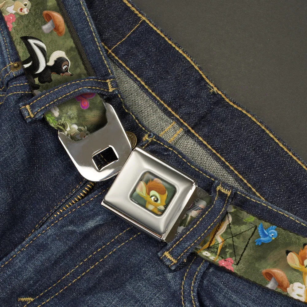 Bambi Face CLOSE-UP Full Color Gray Seatbelt Belt - Bambi & Friends Scene Webbing