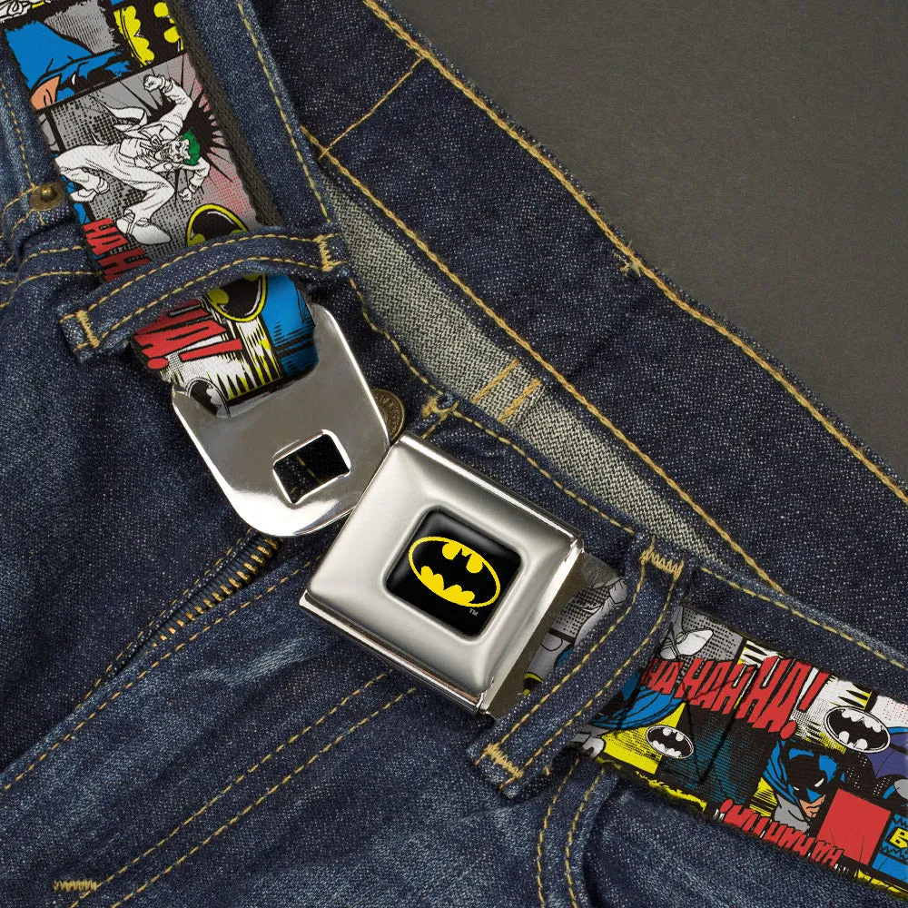 Batman Full Color Black Yellow Seatbelt Belt - Batman & Joker Comic Blocks Webbing