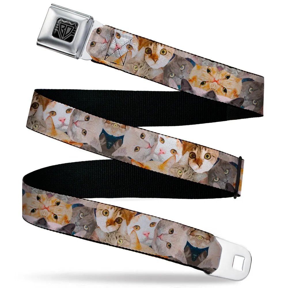 BD Wings Logo CLOSE-UP Black/Silver Seatbelt Belt - Cat Faces Stacked Webbing