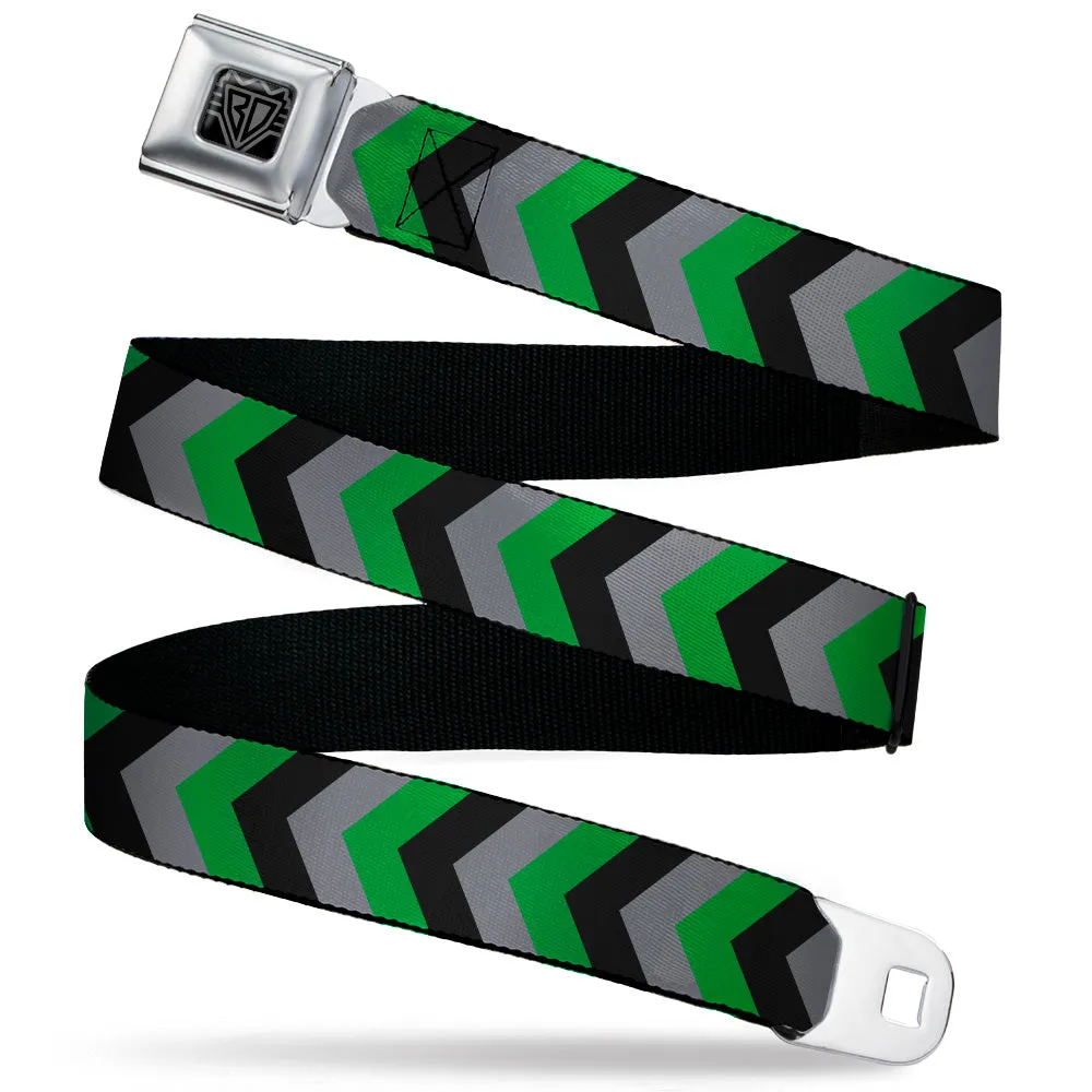 BD Wings Logo CLOSE-UP Black/Silver Seatbelt Belt - Chevron Green/Black/Gray Webbing