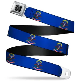 BD Wings Logo CLOSE-UP Black/Silver Seatbelt Belt - North Dakota Flags2 Webbing