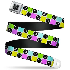 BD Wings Logo CLOSE-UP Black/Silver Seatbelt Belt - Smiley Sad Face Checker Multi Color/White Webbing