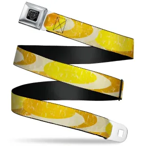 BD Wings Logo CLOSE-UP Black/Silver Seatbelt Belt - Spots Stacked Weathered Yellows/Browns Webbing