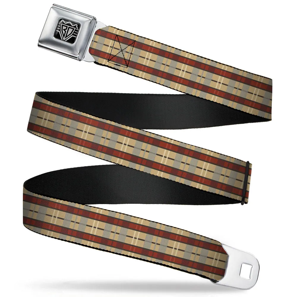 BD Wings Logo CLOSE-UP Full Color Black Silver Seatbelt Belt - Americana Plaid Webbing