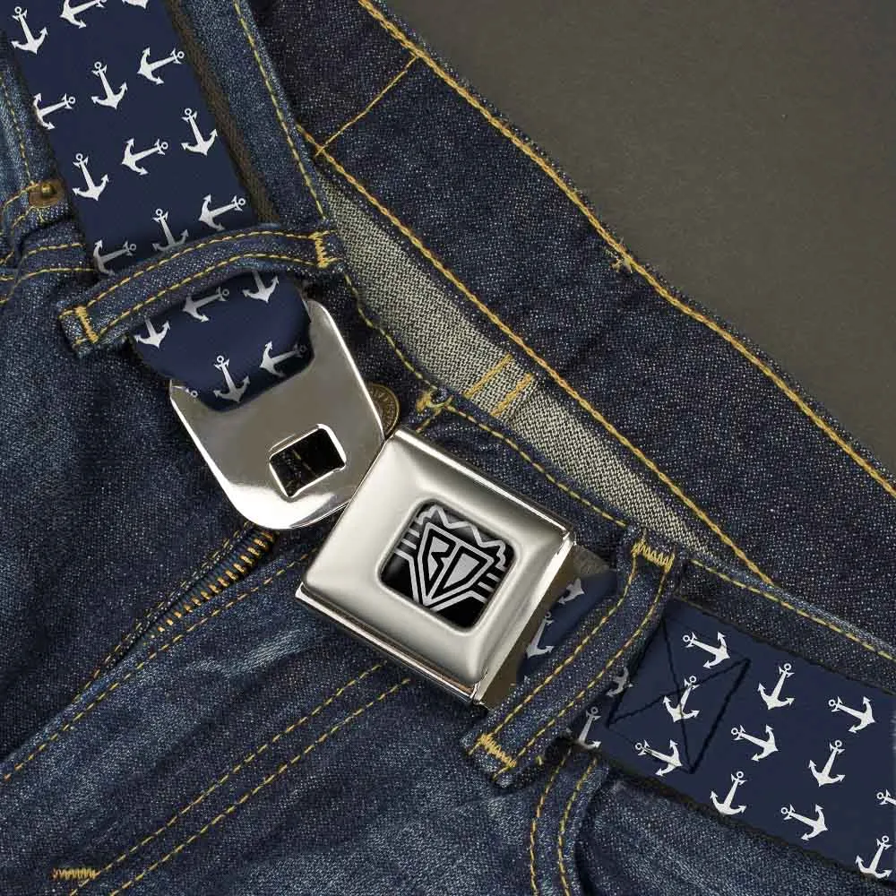 BD Wings Logo CLOSE-UP Full Color Black Silver Seatbelt Belt - Anchors Navy/White Webbing