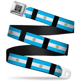 BD Wings Logo CLOSE-UP Full Color Black Silver Seatbelt Belt - Argentina Flags Webbing