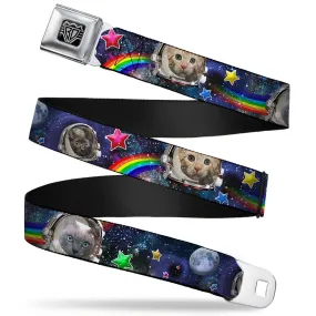 BD Wings Logo CLOSE-UP Full Color Black Silver Seatbelt Belt - Astronaut Cats in Space/Rainbows/Stars Webbing