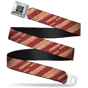 BD Wings Logo CLOSE-UP Full Color Black Silver Seatbelt Belt - Bacon Slices Red Webbing