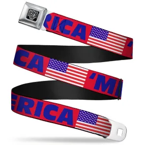 BD Wings Logo CLOSE-UP Full Color Black Silver Seatbelt Belt - 'MERICA/US Flag Red/Blue/White Webbing