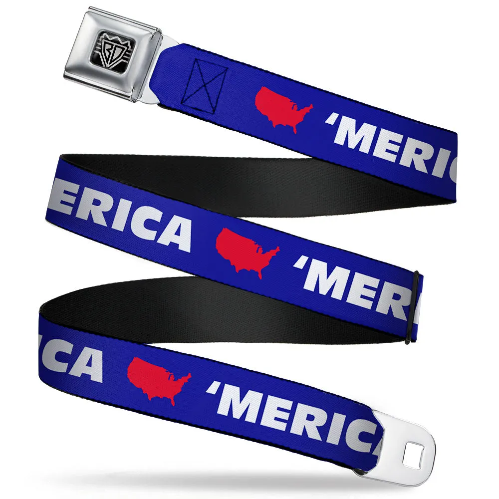 BD Wings Logo CLOSE-UP Full Color Black Silver Seatbelt Belt - 'MERICA/USA Silhouette Blue/White/Red Webbing