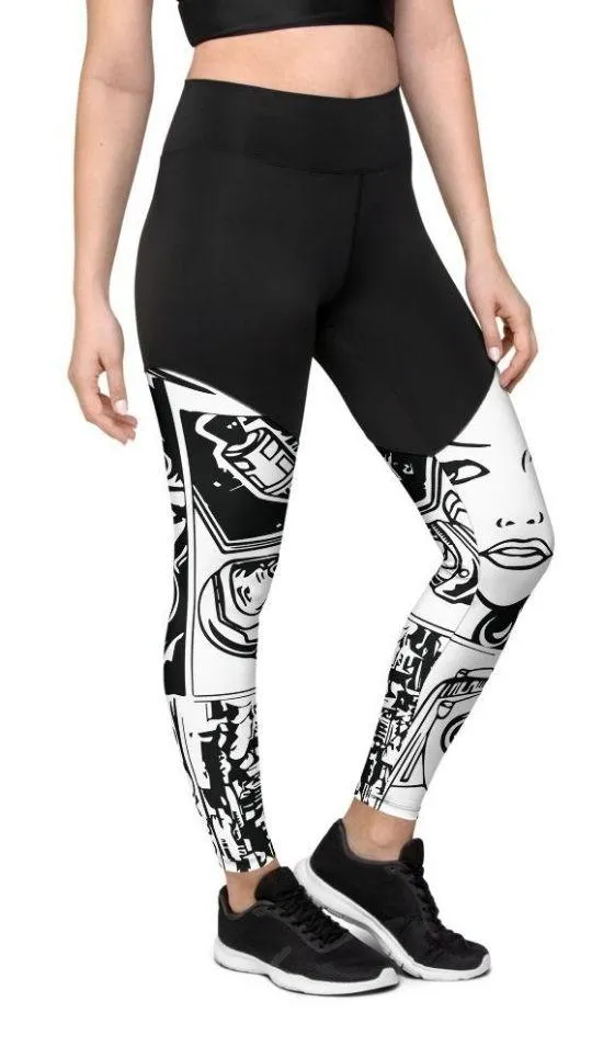 Black & White Comic Book Compression Leggings