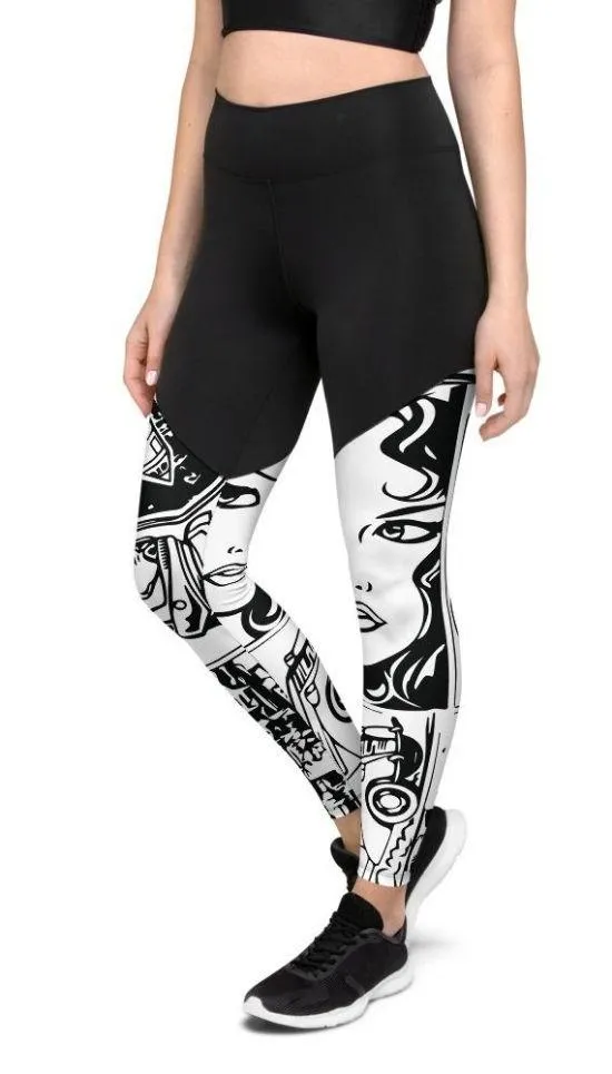 Black & White Comic Book Compression Leggings