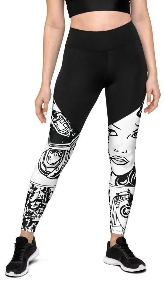 Black & White Comic Book Compression Leggings