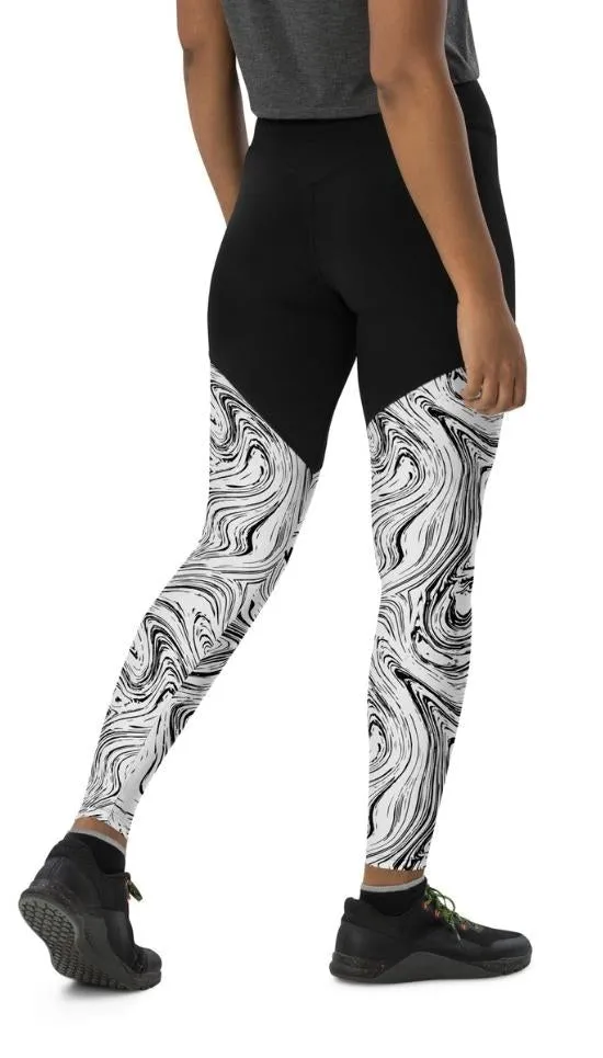 Black & White Marble Compression Leggings