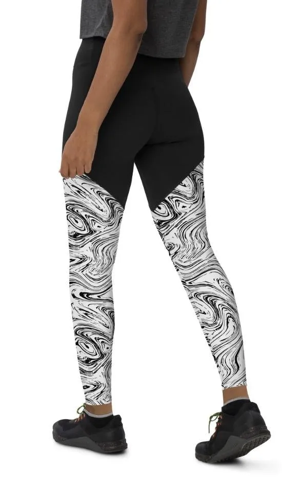 Black & White Marble Compression Leggings