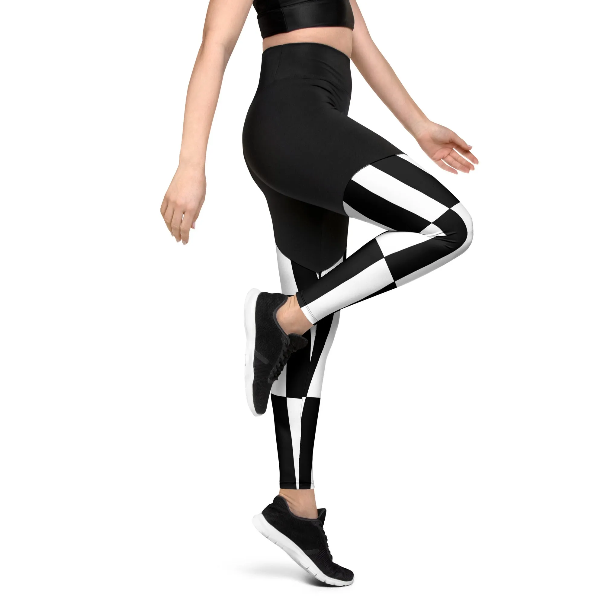 Black and White Optical Illusion Compression Leggings