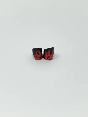 Black Closed Knee Pads with Red Flames