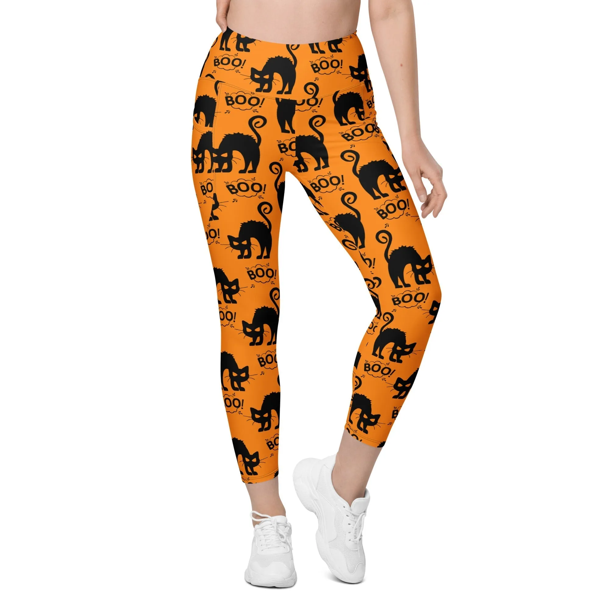 Black Kitty Halloween Leggings With Pockets