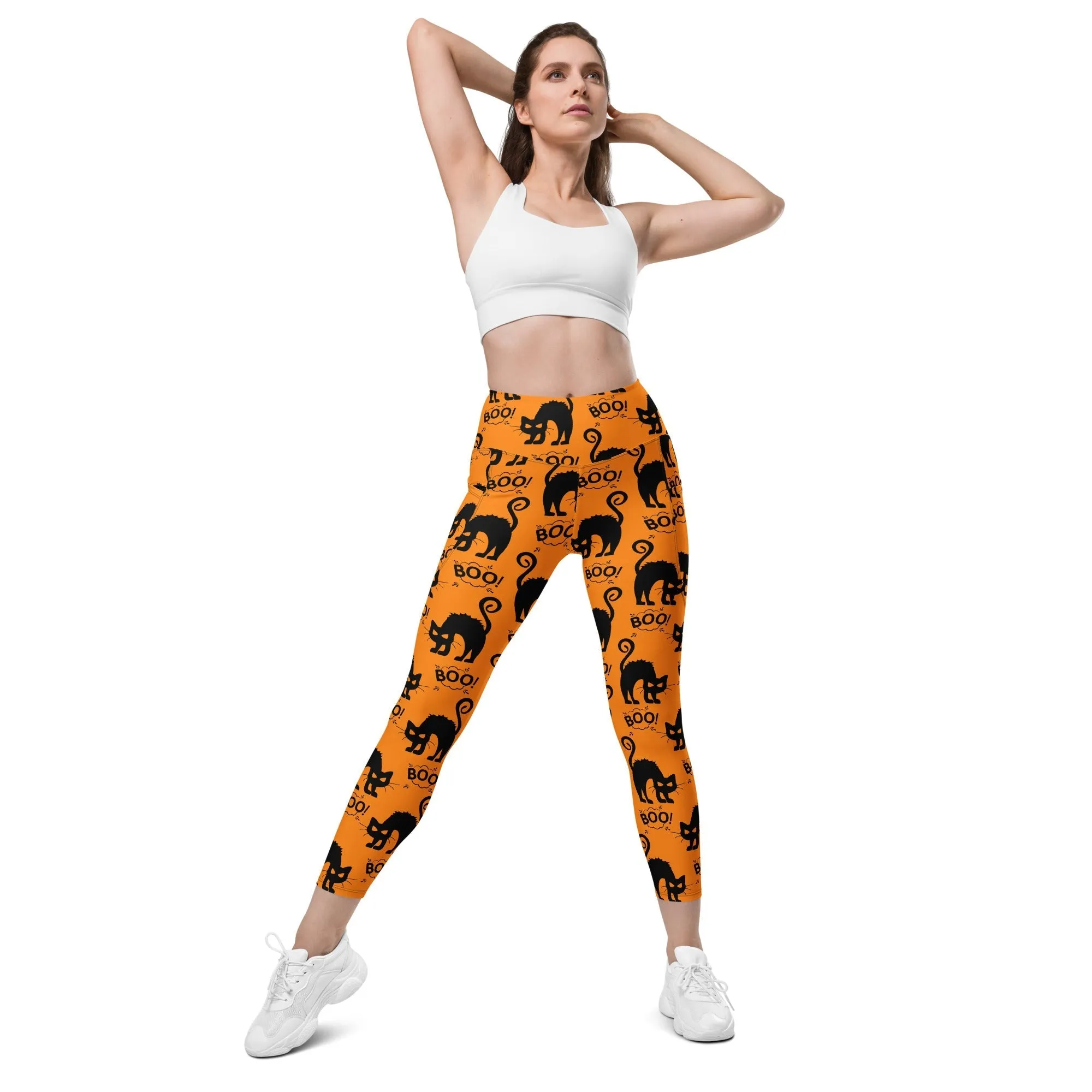 Black Kitty Halloween Leggings With Pockets