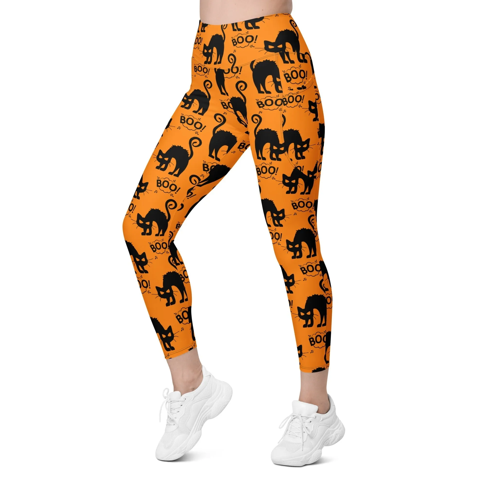 Black Kitty Halloween Leggings With Pockets