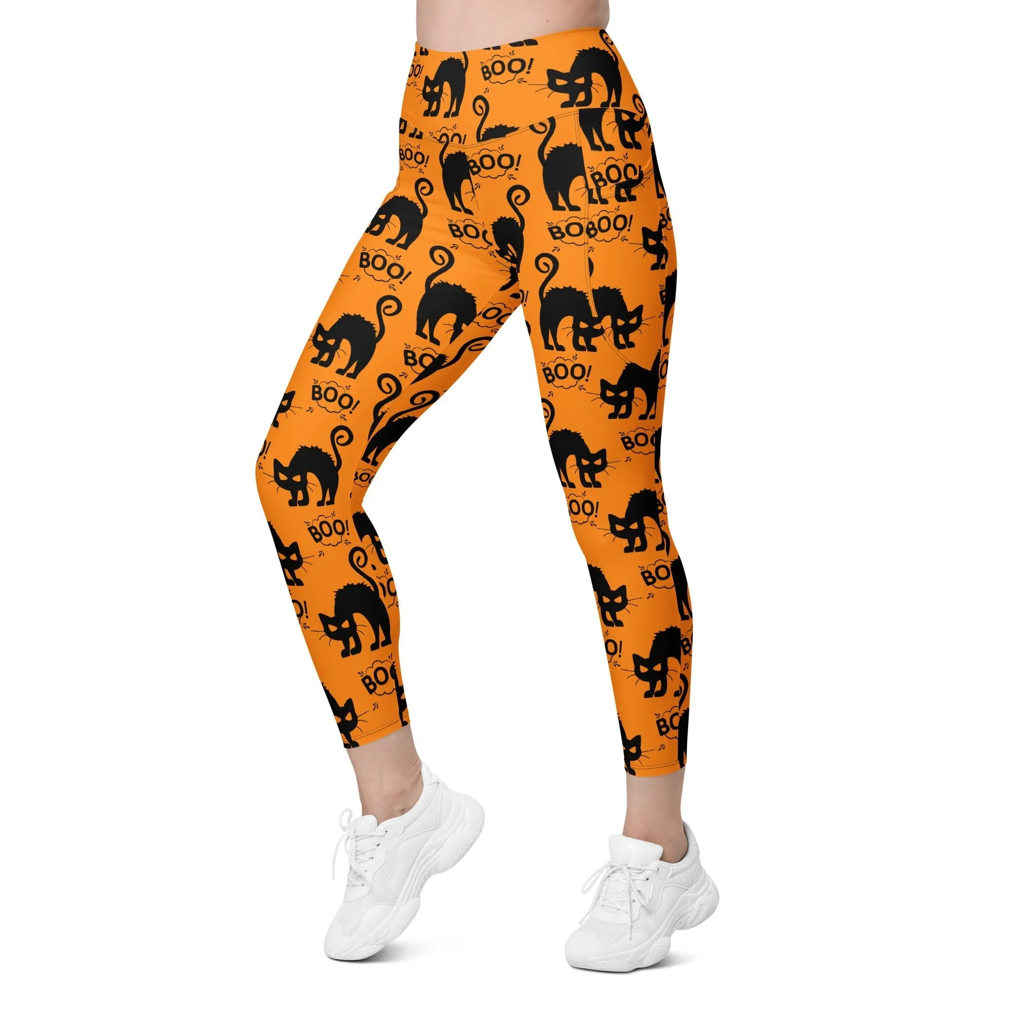 Black Kitty Halloween Leggings With Pockets