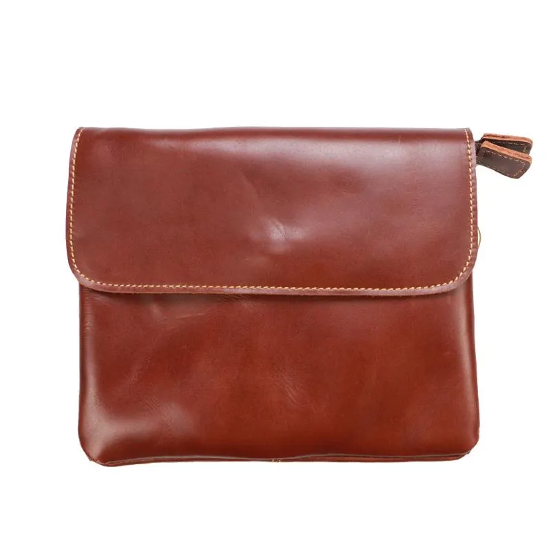 Black Leather Mens Cool Small Courier Bags Messenger Bags Amber Brown Postman Bag For Men