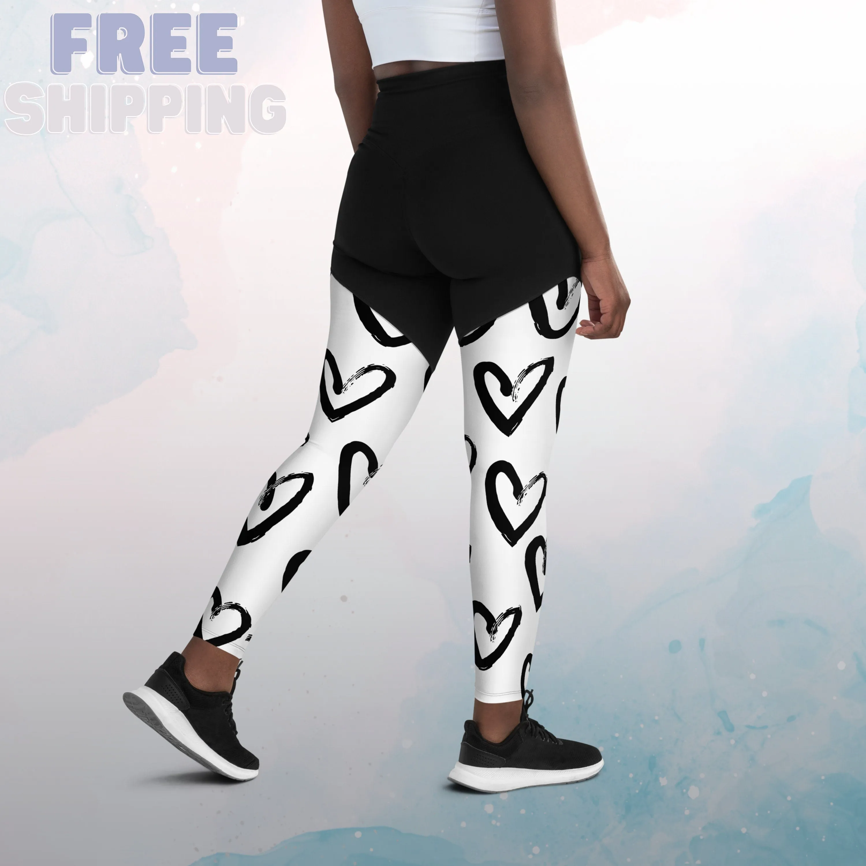 Bold Black and White Hearts Womens Compression Sports Leggings Gym Gift