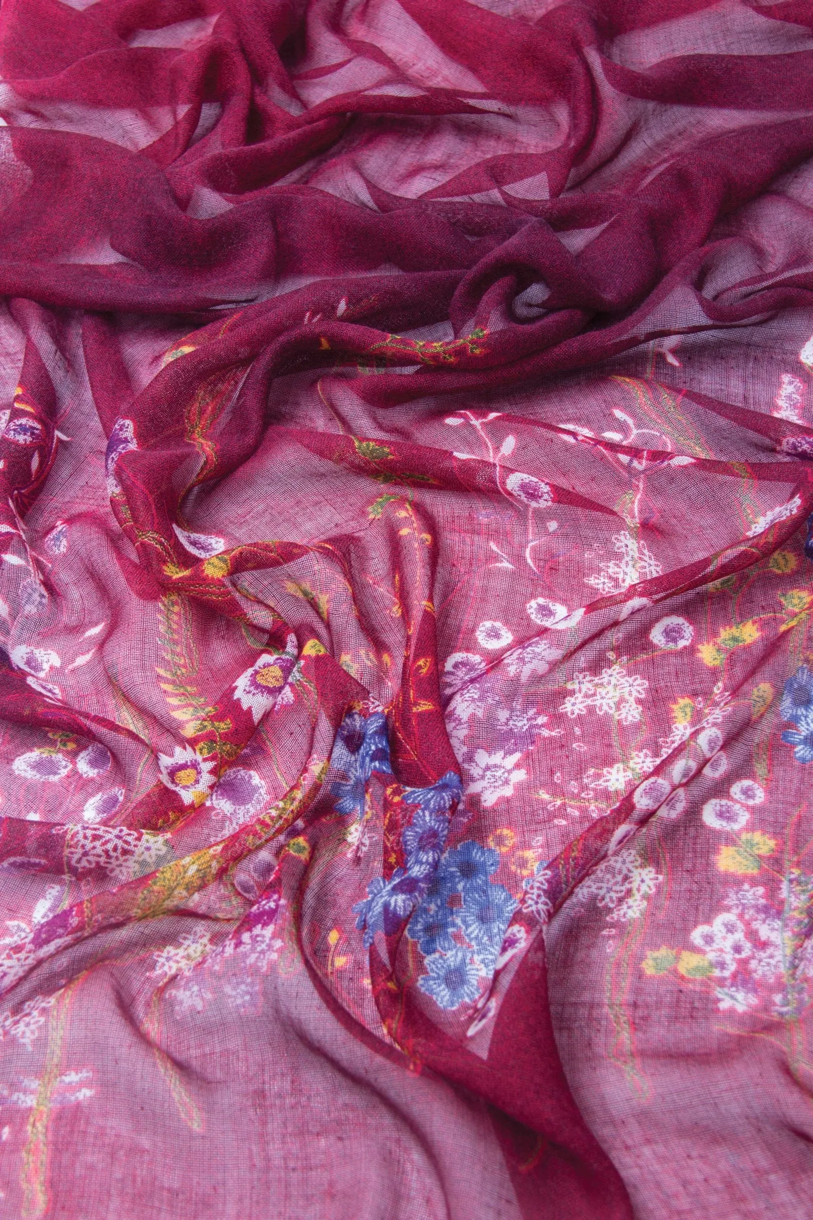 Bordeaux Wildflowers Silk Cashmere Scarf