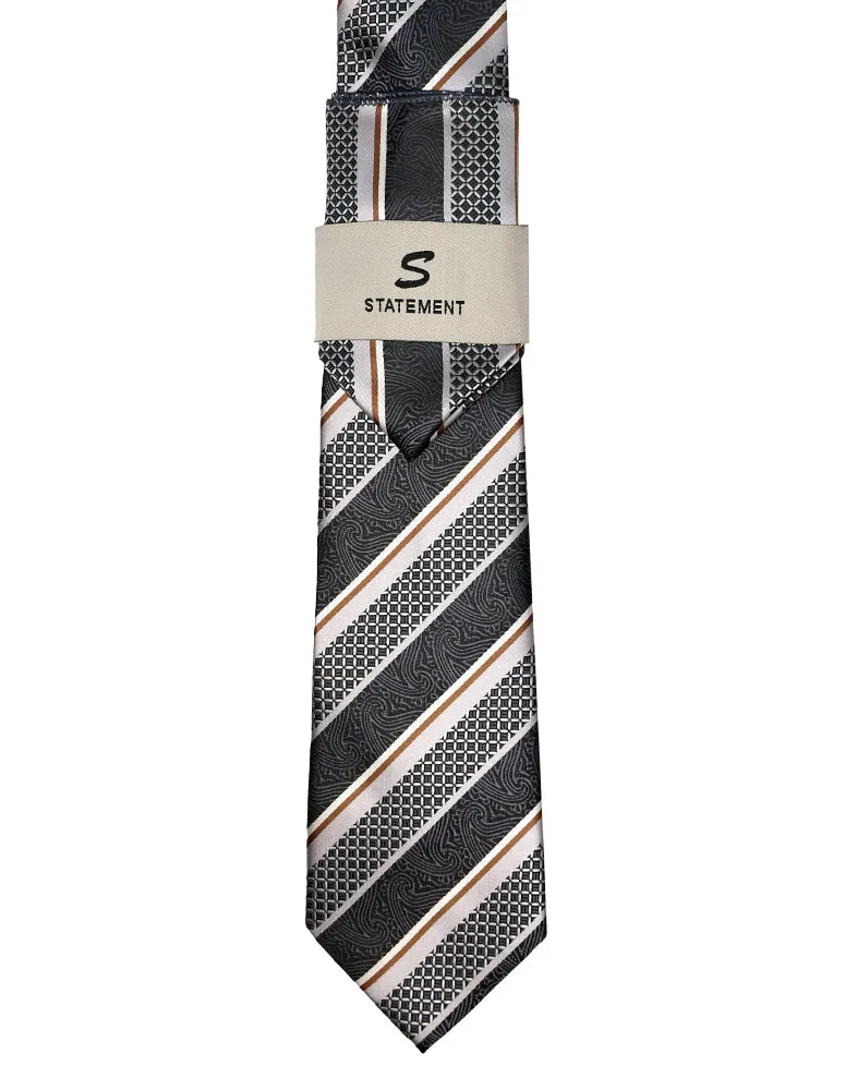 CHARCOAL STRIPE 2 PC TIE & HANKIE SET