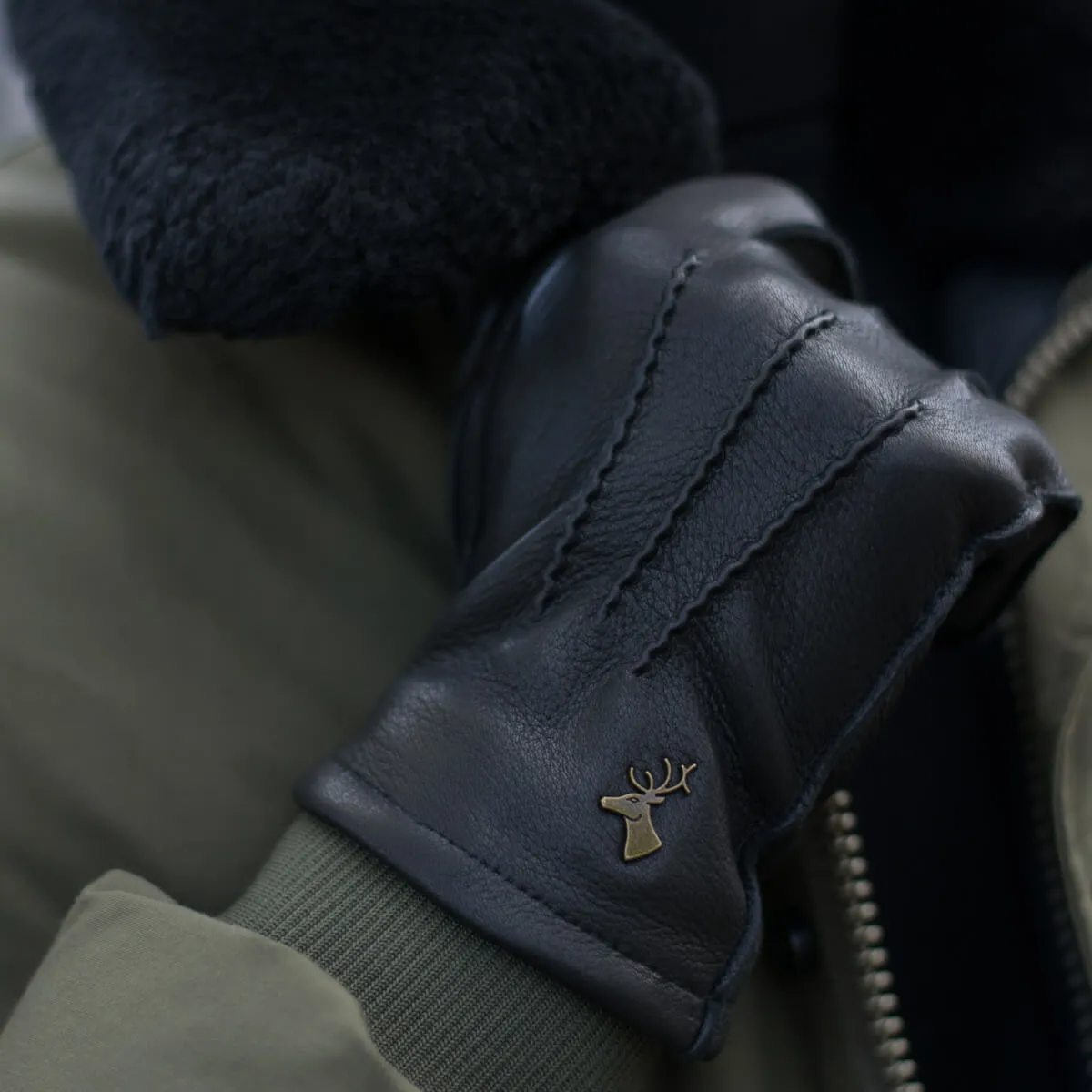 Charles – luxurious American deerskin leather gloves with warm cashmere lining