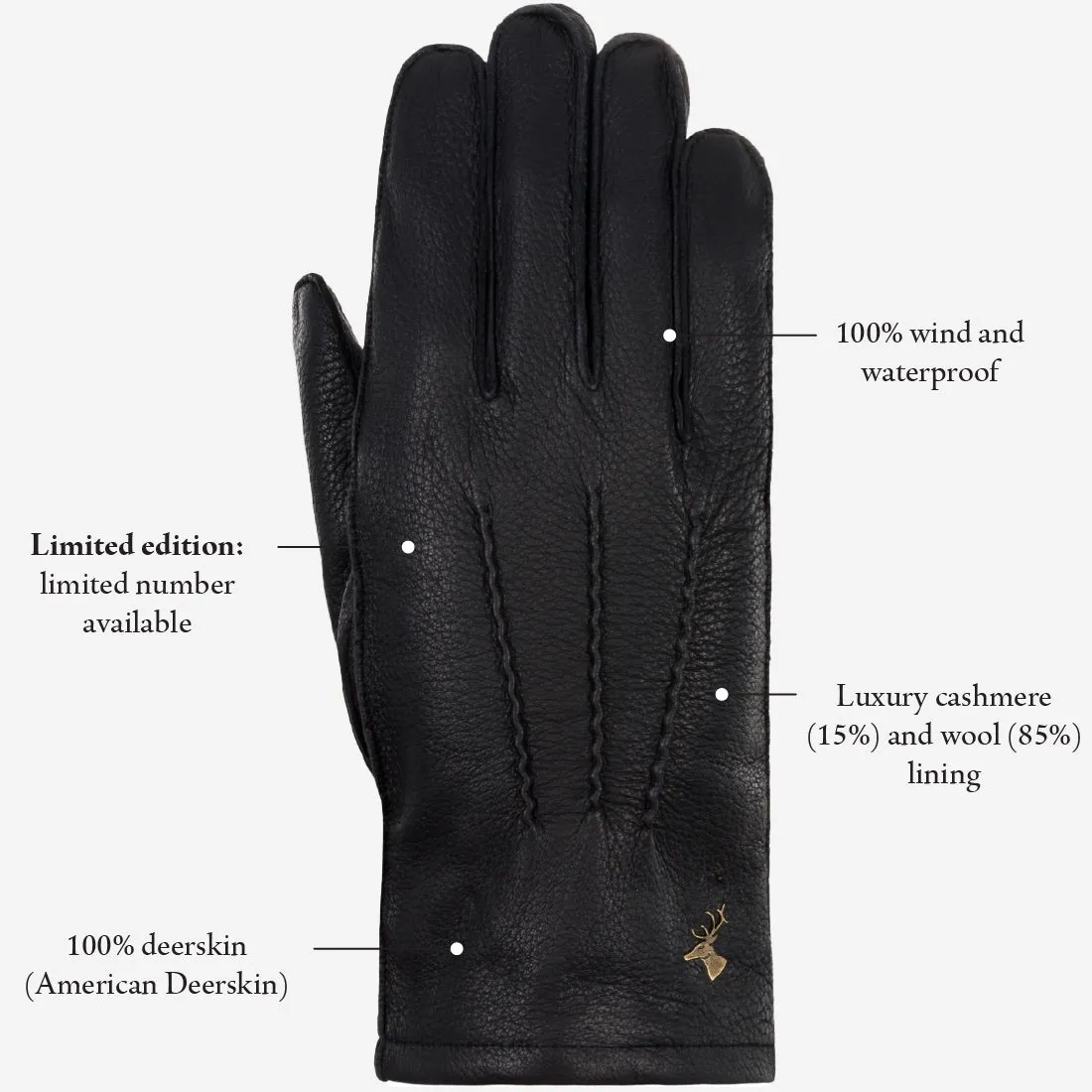 Charles – luxurious American deerskin leather gloves with warm cashmere lining