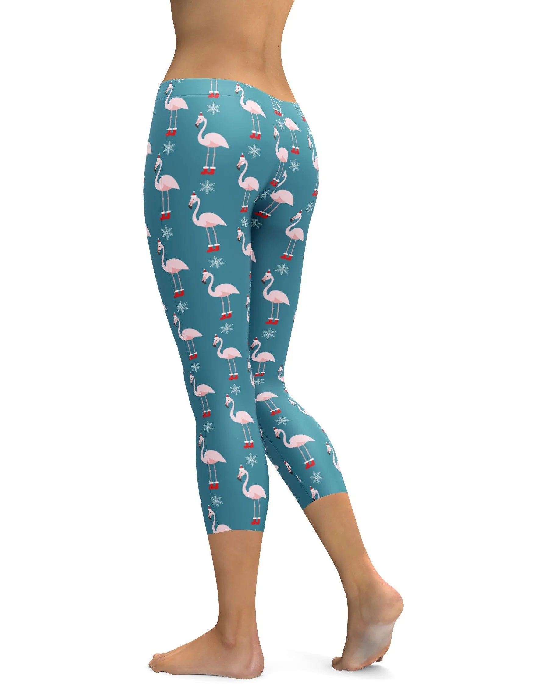 Christmas Flamingo Patterned Capris