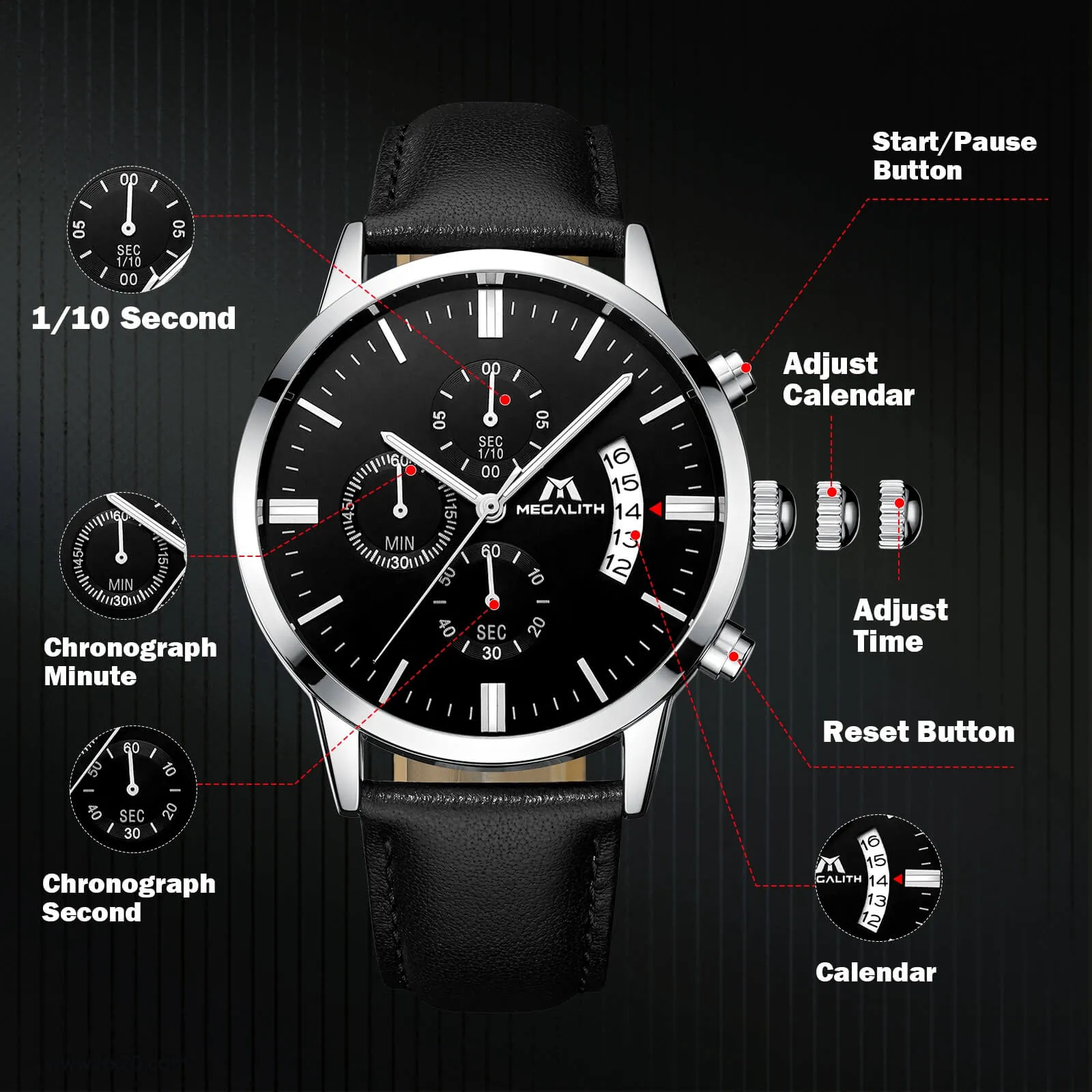 Chronograph Watch | Leather Band | 0105M