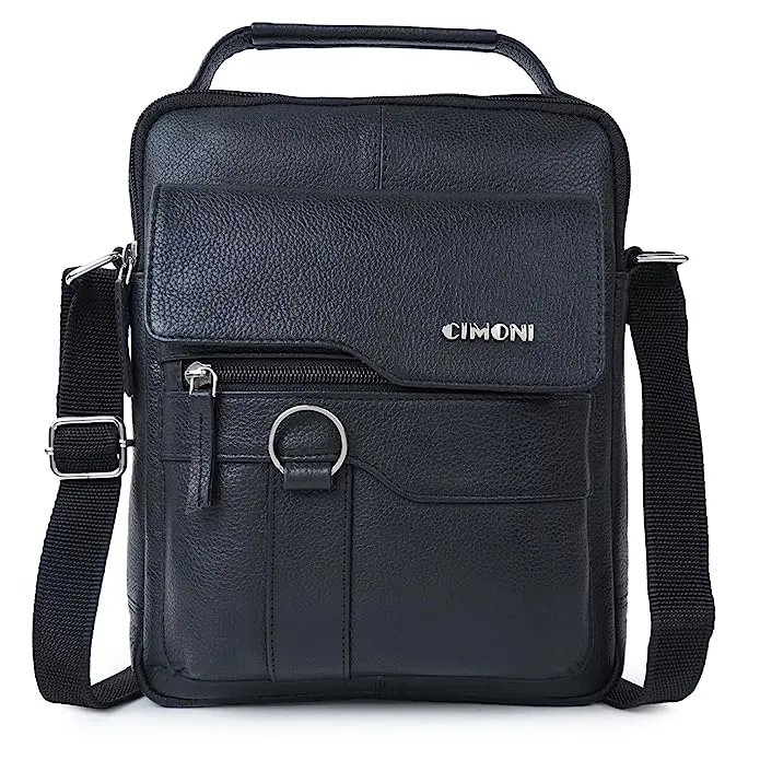 CIMONI Genuine Leather Classic Black Office College Crossbody Daytrip Shoulder Men Sling bag