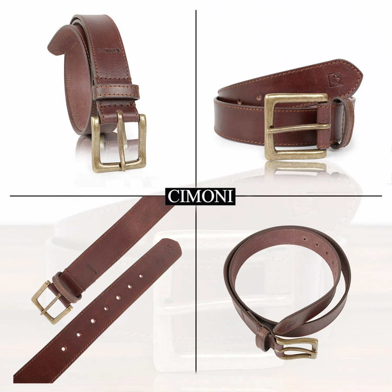 CIMONI Genuine Men's Leather Belt A Perfect Blend of Casual/ formal Wear Dark Brown (1 Year Gurantee)