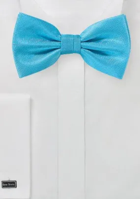 Cyan Blue Herringbone Bowtie