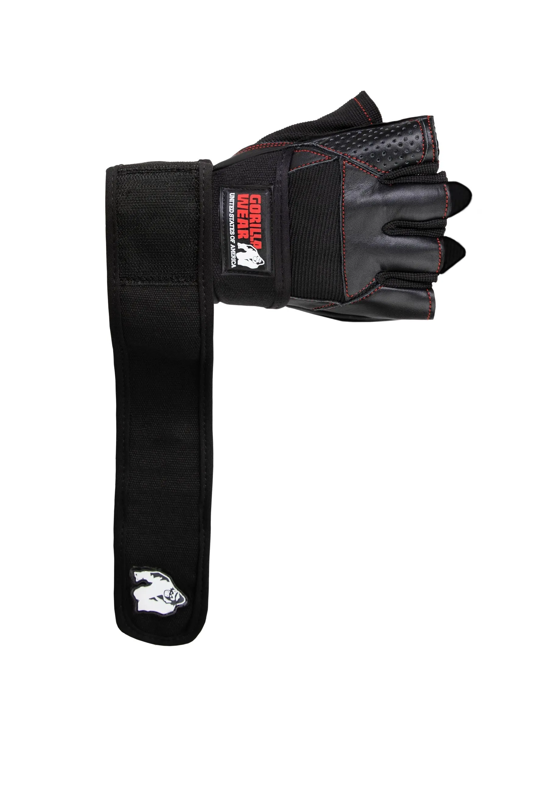 Dallas Wrist Wraps Gloves - Black/Red Stitched